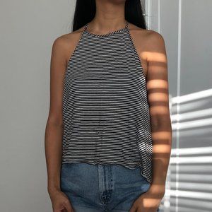 Black / white stripe flare halter cami tank top Hollister